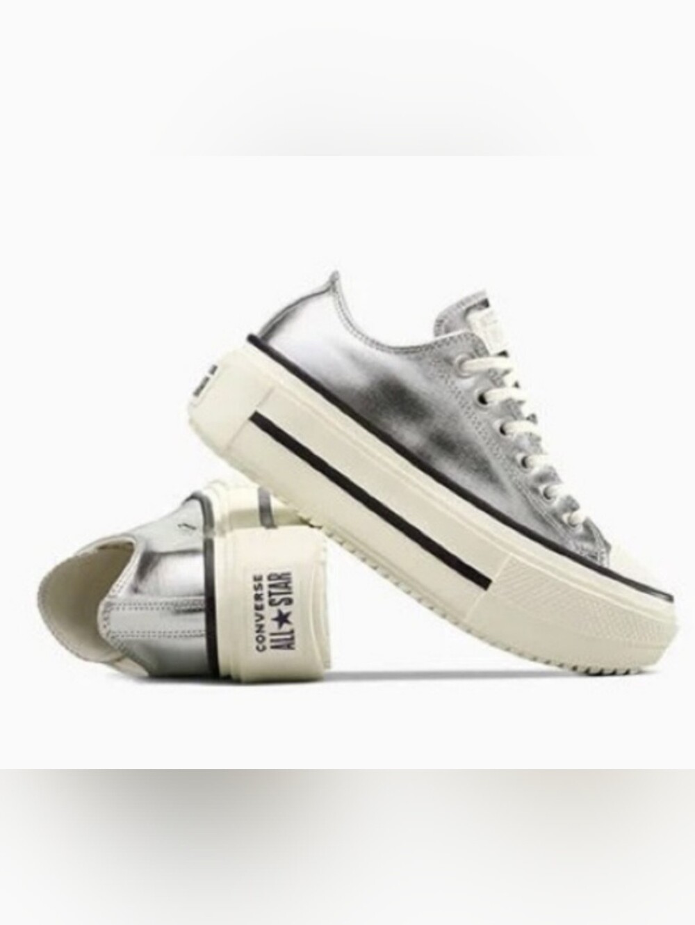 NEW! Converse Chuck Taylor Platform Low Top Sneakers Metallic Silver Sz 10 NWT